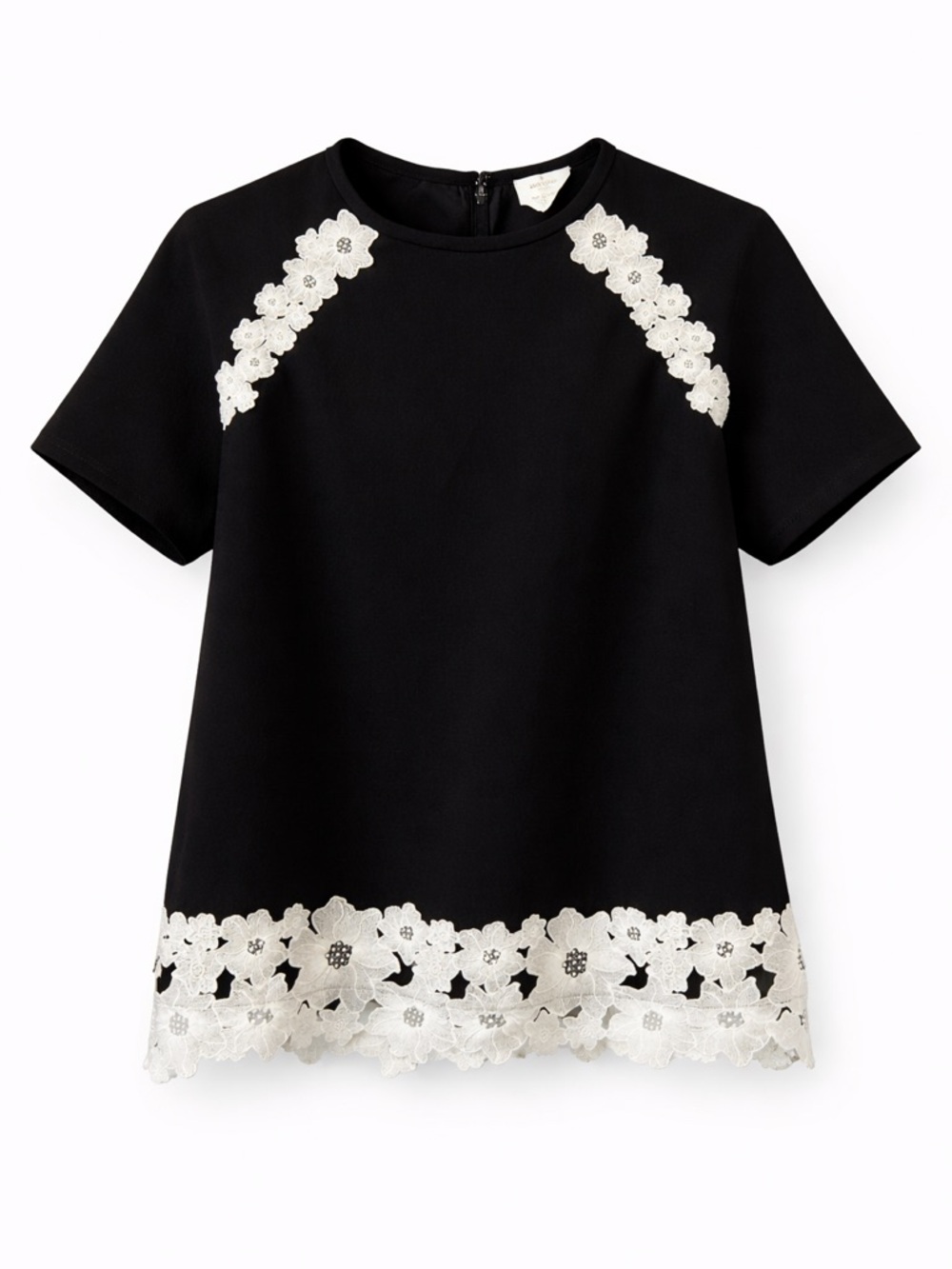 Kate Spade Black Top White Floral Crochet Trim Size 0